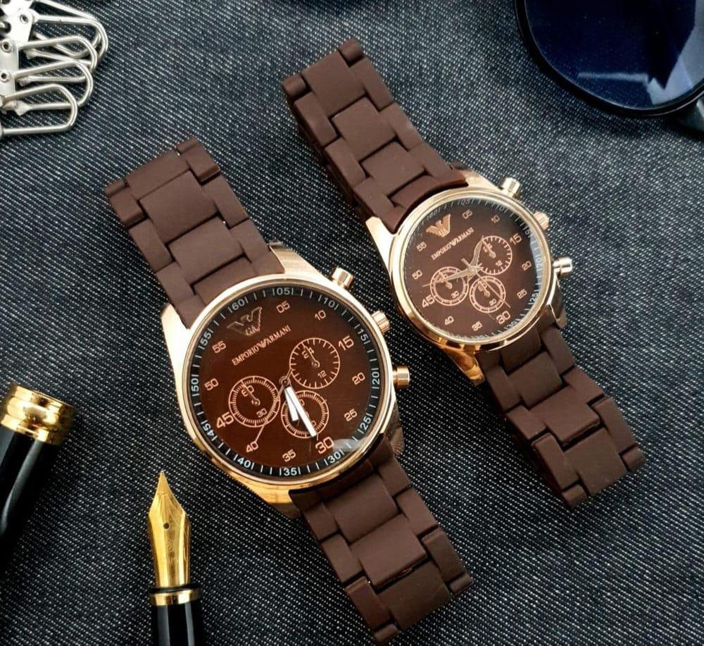2 Pcs Unisex Stainless Steel Chronograph Couple Watches - Round Multicolor Design